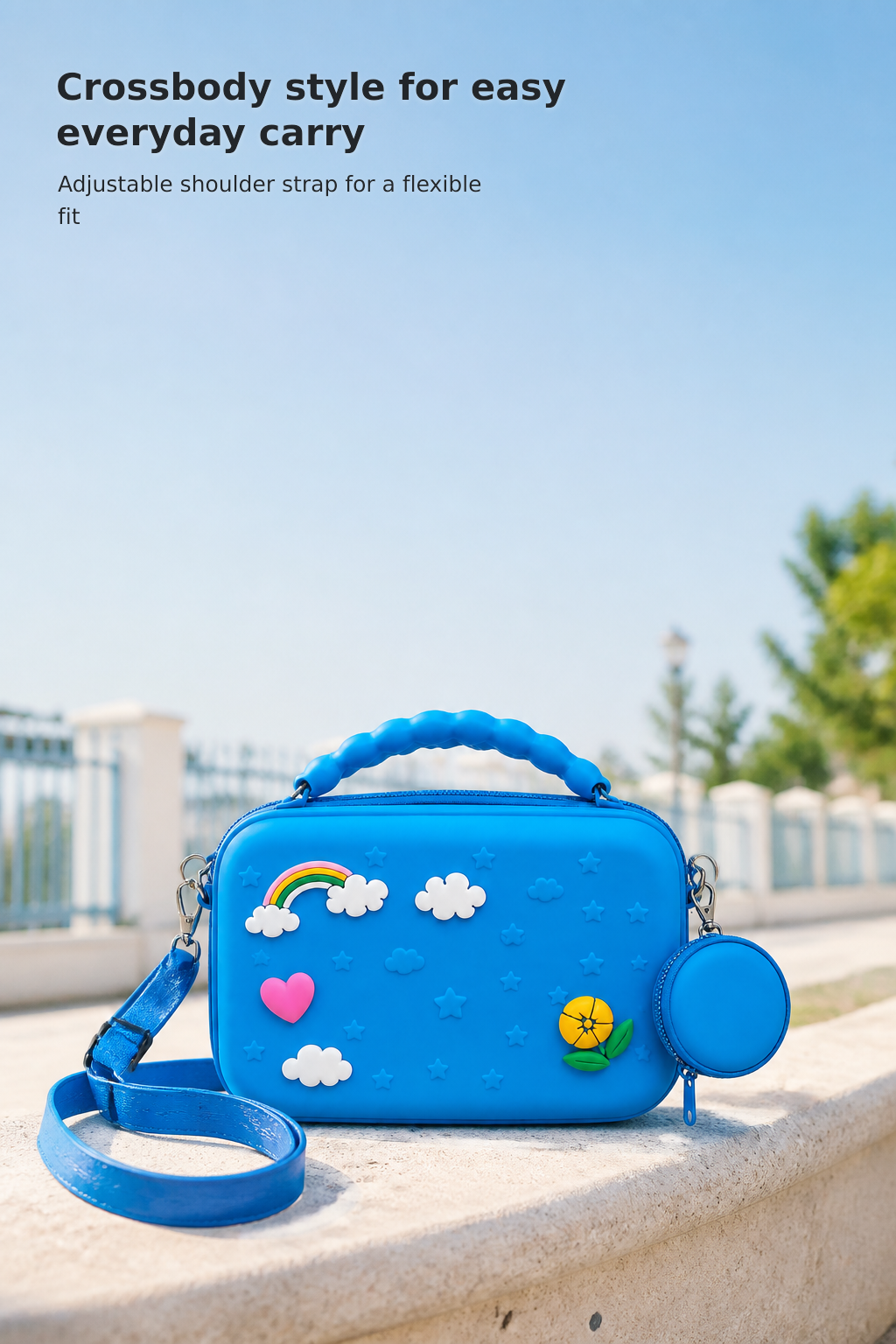 Blue Crossbody Bag with Adjustable Strap